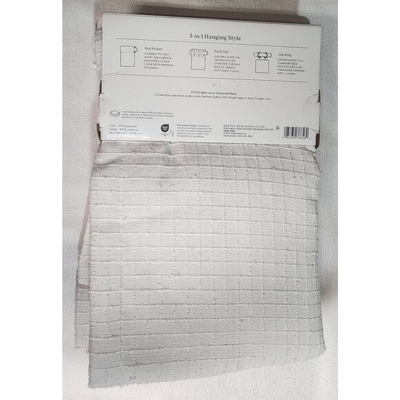 Threshold black out curtain set W 54'' x L 63'' New ivory texture plaid - Picture 3 of 9